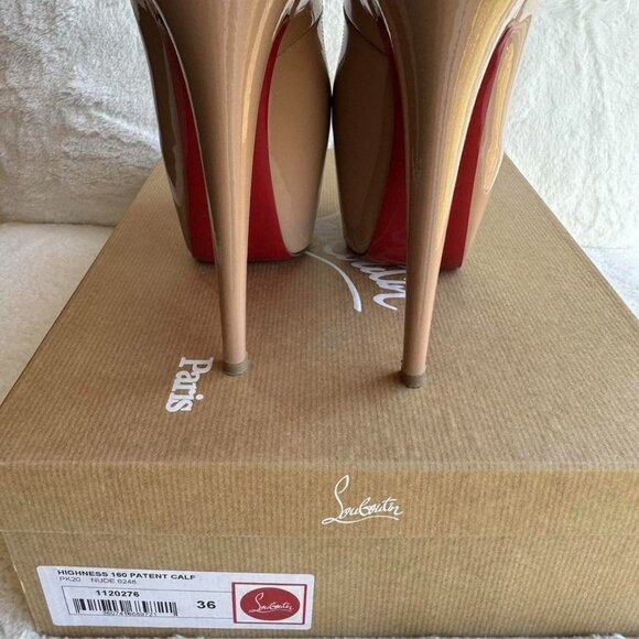 CHRISTIAN LOUBOUTIN Patent Calf Highness 160 Peep Toe Platform Pumps - Picture 5 of 5